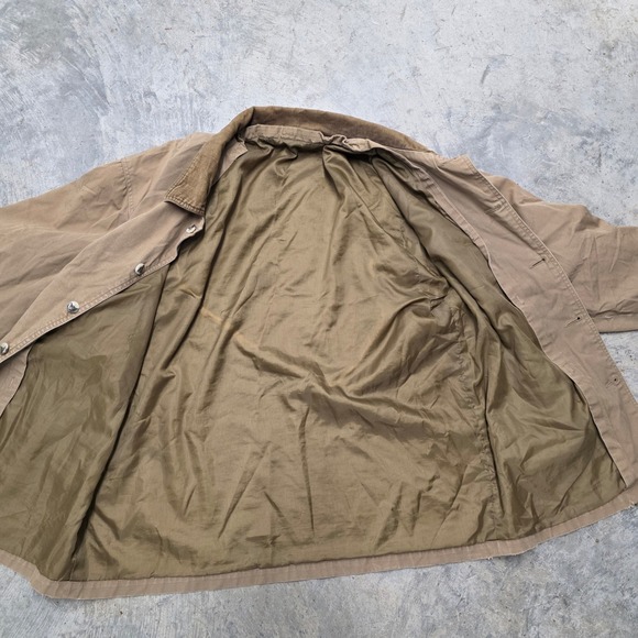 Vintage Mens Tan Workwear Chore Jacket Corduroy Collar Quilted Lined Distressed - Picture 2 of 7